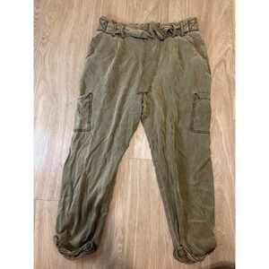 Free People Olive Green Paperbag Waist Cargo Jogger Pants Size 6 Belted Utility